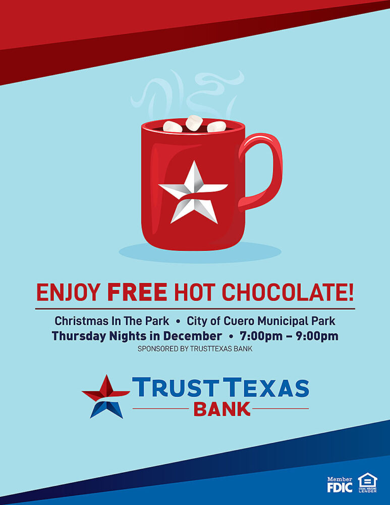 Hot Chocolate Nights on December Thursdays! Cuero’s Christmas in the Park