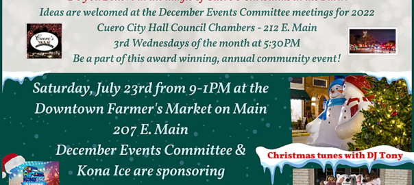 Graphic for Cuero’s Christmas in the Park - Downtown - in July! 2022-07-23