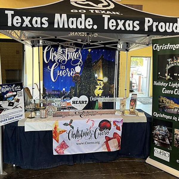 Texas State Fair 2022 - Day 1 - Photo of wide view of the Cuero Development Corporation booth in the Go Texan Pavilion
